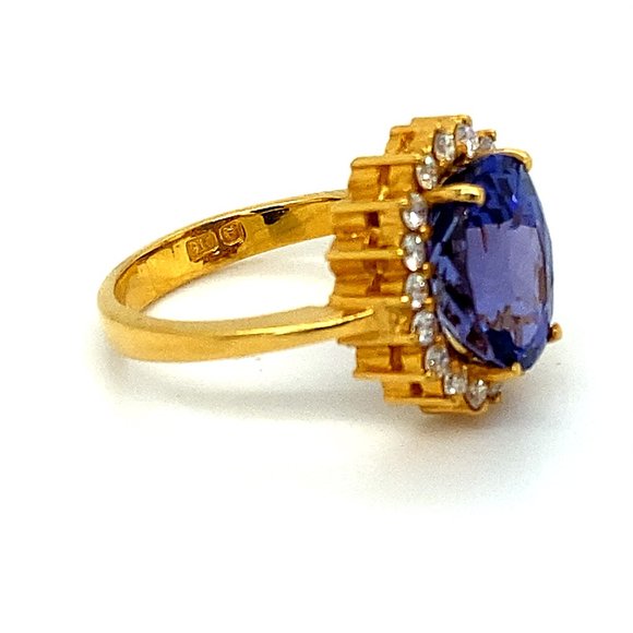 GIA Tanzanite 5.39ct Diamonds Solid 22K Gold Ring - Picture 4 of 10